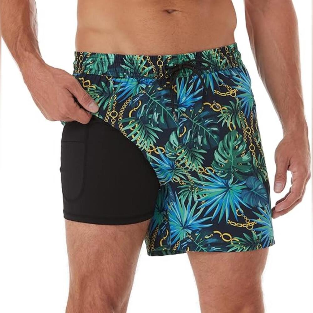 NWT BRISIRA Mens 5 Inch Inseam Compression Liner Swimsuit Shorts Trunks, S(30"W)